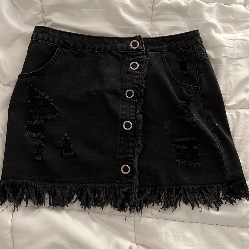 Black denim skirt